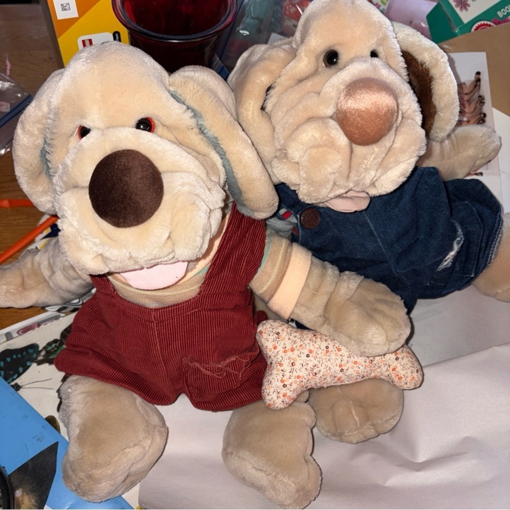 Vintage 80’s Ganz Brothers Wrinkles Plush Dogs Hand Puppets